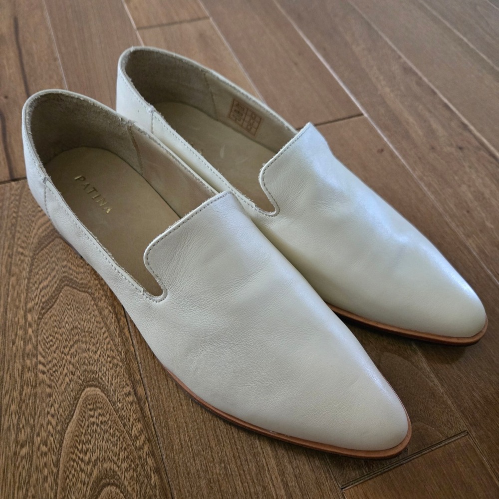 Portland Leather Goods Patina Cream Leather Pointed Toe Loafers Shoes Womens 10